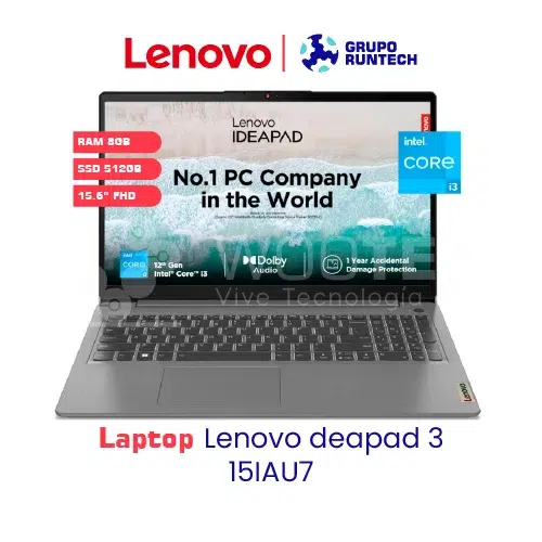 Laptop LENOVO Ideapad 3 15IAU7, Intel core I3 1215U, 8GB, SSD 512GB, 15.6 FHD, Fredoos